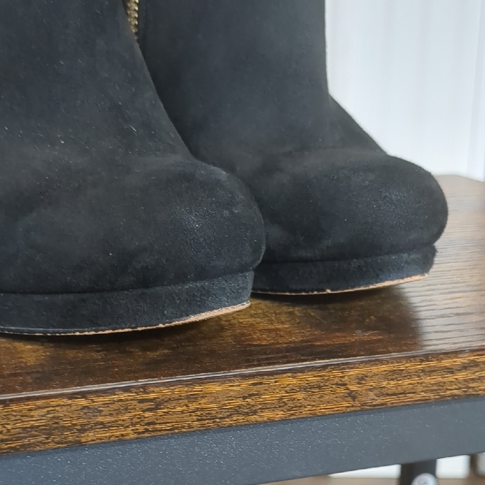 Michael Kors Black Suede Haven Platform Ankle Booties with Gold Accents - Picture 17 of 17